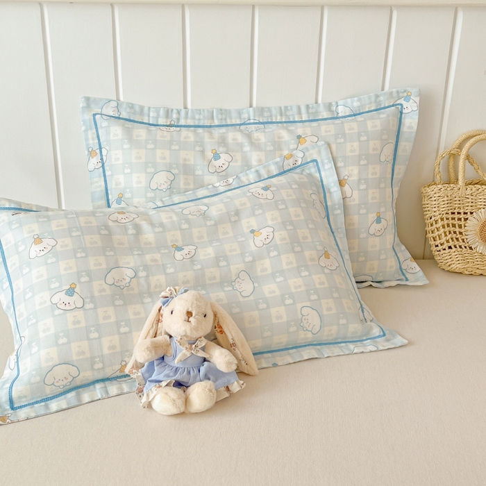 91家纺网 家纺一手货源 找家纺 百寐 2026新款母婴A类双层棉纱枕套婴幼儿卡通宝宝枕套子母信封枕套 樱桃小狗