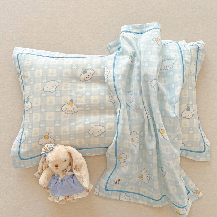 91家纺网 家纺一手货源 找家纺 百寐 2026新款母婴A类双层棉纱枕套婴幼儿卡通宝宝枕套子母信封枕套 樱桃小狗