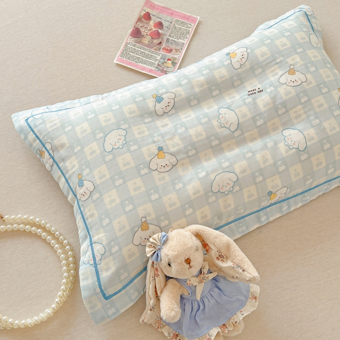 百寐 2026新款母婴A类双层棉纱枕套婴幼儿卡通宝宝枕套子母信封枕套 樱桃小狗