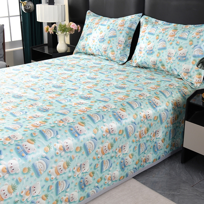 91家纺网 家纺一手货源 找家纺 绒品壹家家纺 2026新款立体数码印花凉感丝冰丝席软凉席席子三件套 清凉一夏  绿