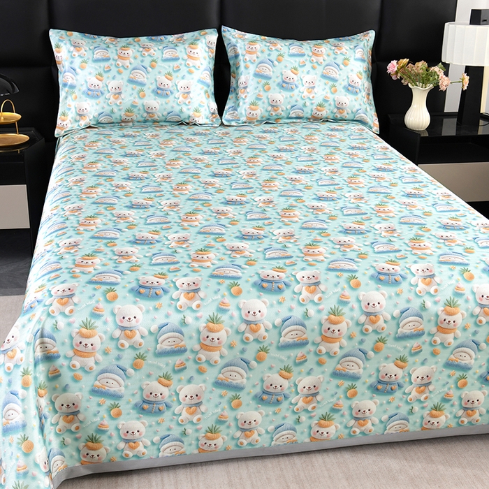 91家纺网 家纺一手货源 找家纺 绒品壹家家纺 2026新款立体数码印花凉感丝冰丝席软凉席席子三件套 清凉一夏  绿