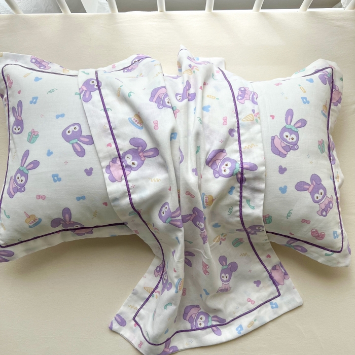 91家纺网 家纺一手货源 找家纺 百寐 2026新款母婴A类双层棉纱枕套婴幼儿卡通宝宝枕套子母信封枕套 紫黛露