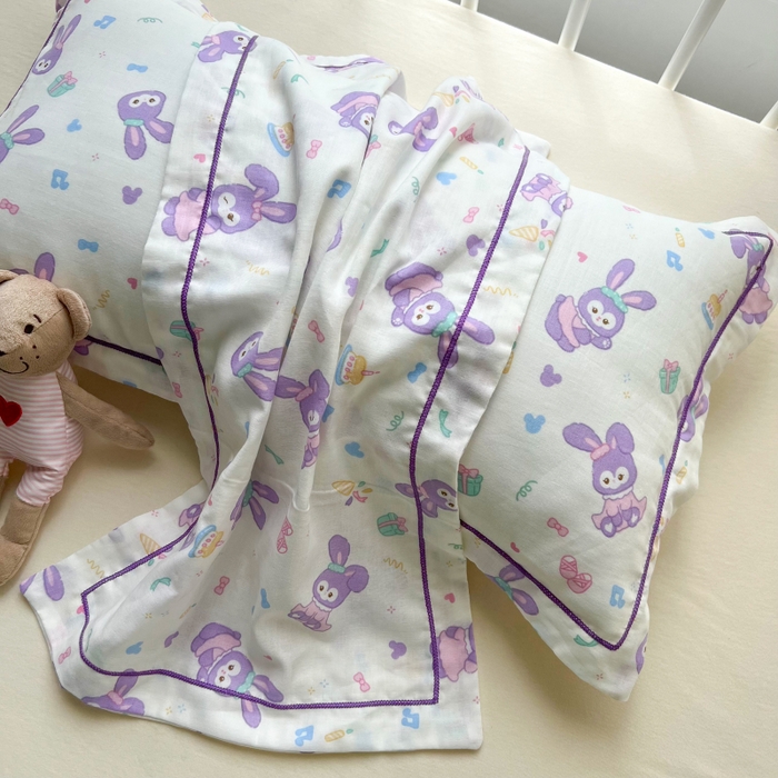 91家纺网 家纺一手货源 找家纺 百寐 2026新款母婴A类双层棉纱枕套婴幼儿卡通宝宝枕套子母信封枕套 紫黛露