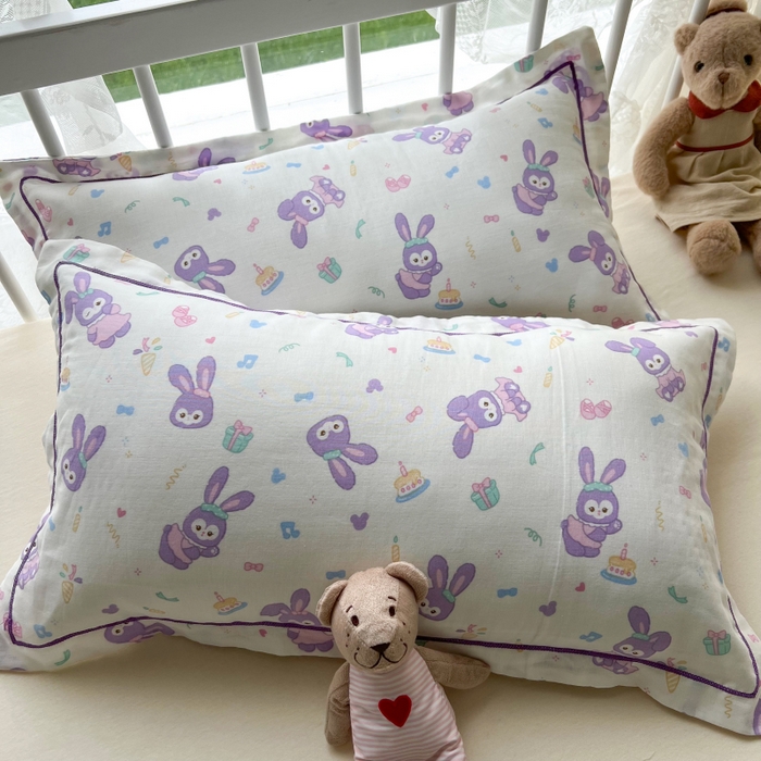 91家纺网 家纺一手货源 找家纺 百寐 2026新款母婴A类双层棉纱枕套婴幼儿卡通宝宝枕套子母信封枕套 紫黛露