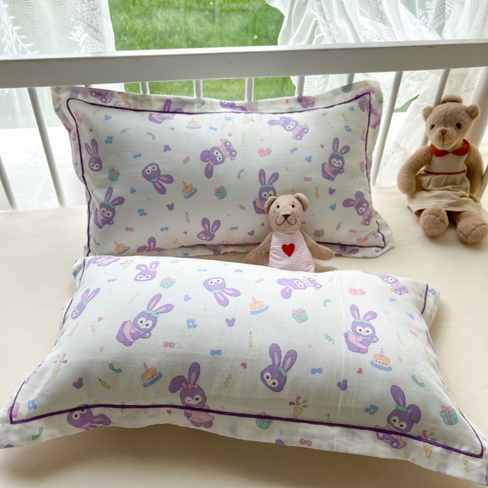 91家纺网 家纺一手货源 找家纺 百寐 2026新款母婴A类双层棉纱枕套婴幼儿卡通宝宝枕套子母信封枕套 紫黛露
