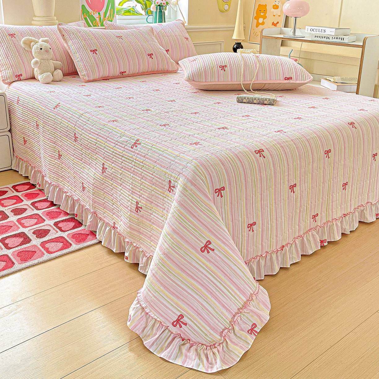 91家纺网 家纺一手货源 找家纺 恒尚居 2026新款云感皱皱纱床盖花边床单双层纱床盖三件套-四季款 花边款-完美日记