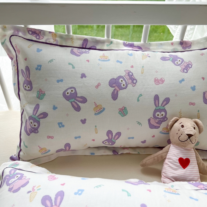 91家纺网 家纺一手货源 找家纺 百寐 2026新款母婴A类双层棉纱枕套婴幼儿卡通宝宝枕套子母信封枕套 紫黛露