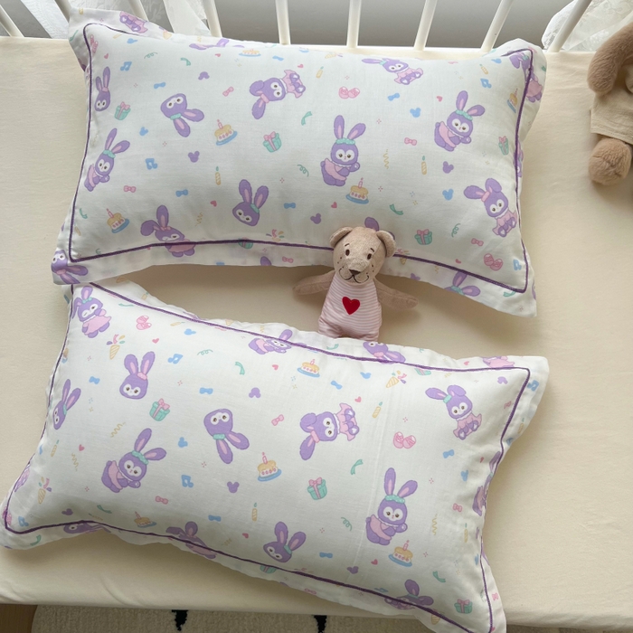 91家纺网 家纺一手货源 找家纺 百寐 2026新款母婴A类双层棉纱枕套婴幼儿卡通宝宝枕套子母信封枕套 紫黛露