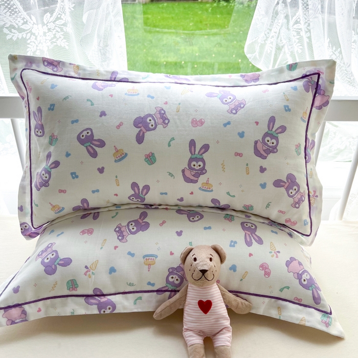 91家纺网 家纺一手货源 找家纺 百寐 2026新款母婴A类双层棉纱枕套婴幼儿卡通宝宝枕套子母信封枕套 紫黛露