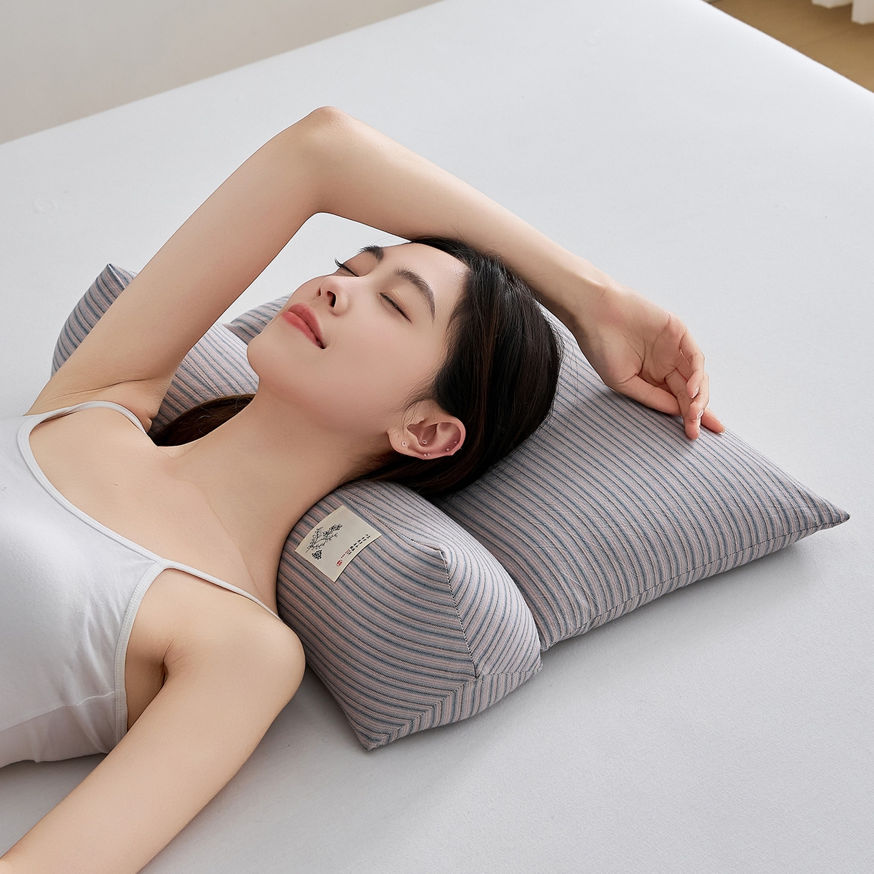 91家纺网 家纺一手货源 找家纺 （总）乐可 2026新款条纹生态荞麦组合枕枕头枕芯