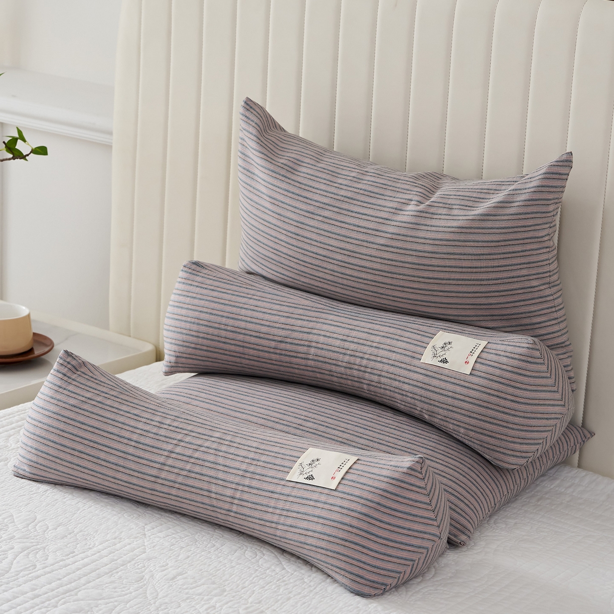 91家纺网 家纺一手货源 找家纺 （总）乐可 2026新款条纹生态荞麦组合枕枕头枕芯