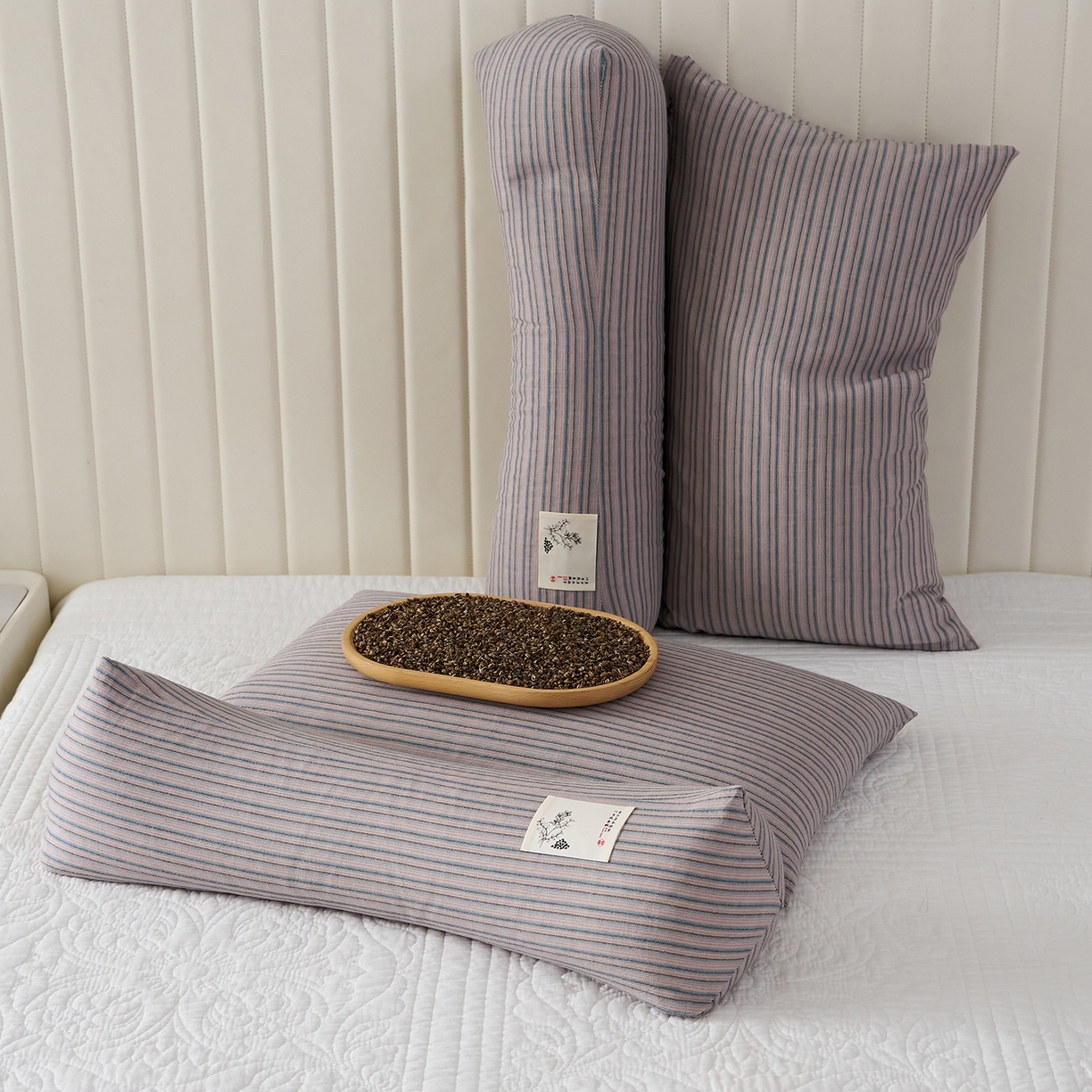 91家纺网 家纺一手货源 找家纺 （总）乐可 2026新款条纹生态荞麦组合枕枕头枕芯