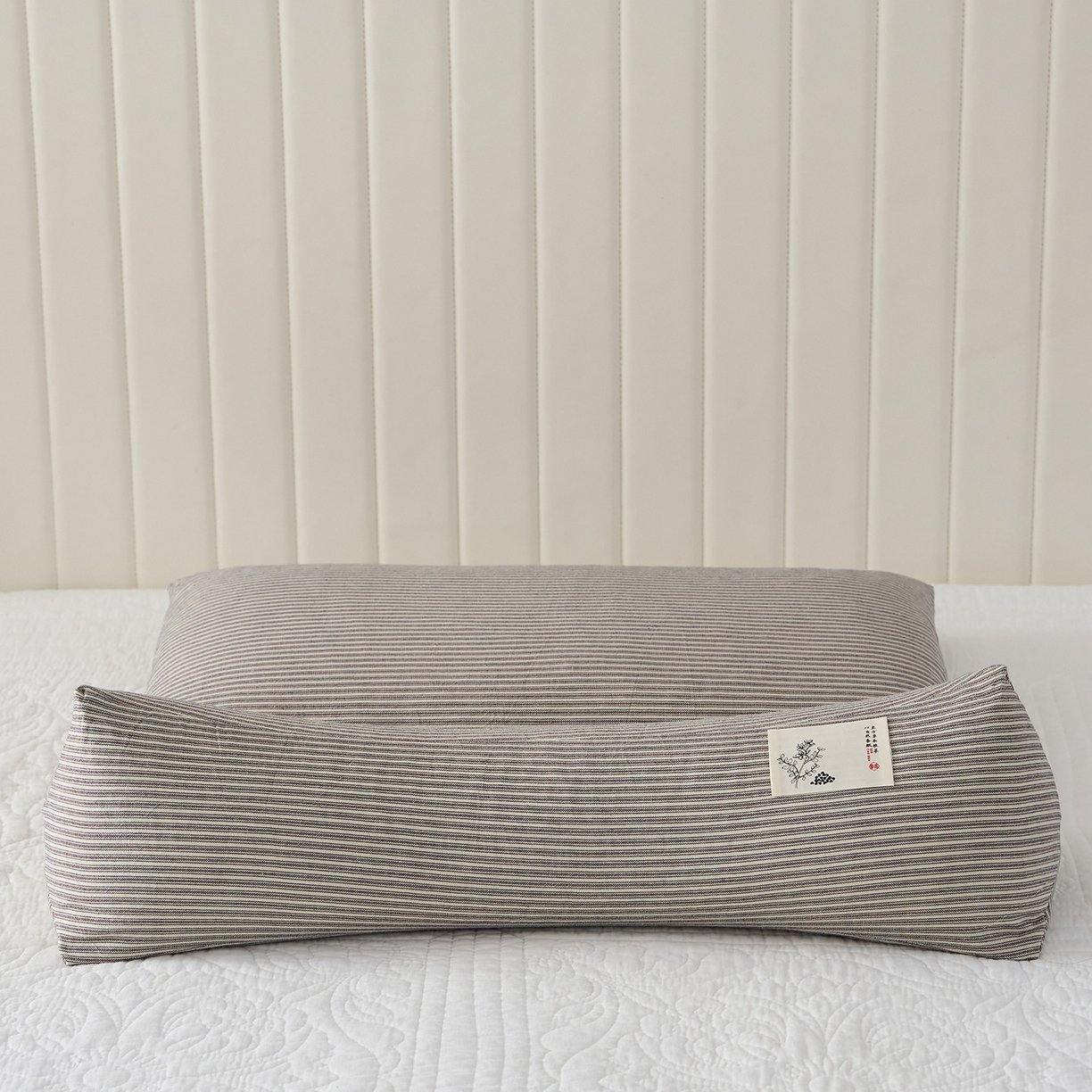 91家纺网 家纺一手货源 找家纺 乐可 2026新款条纹生态荞麦组合枕枕头枕芯 生态组合枕-杏仁