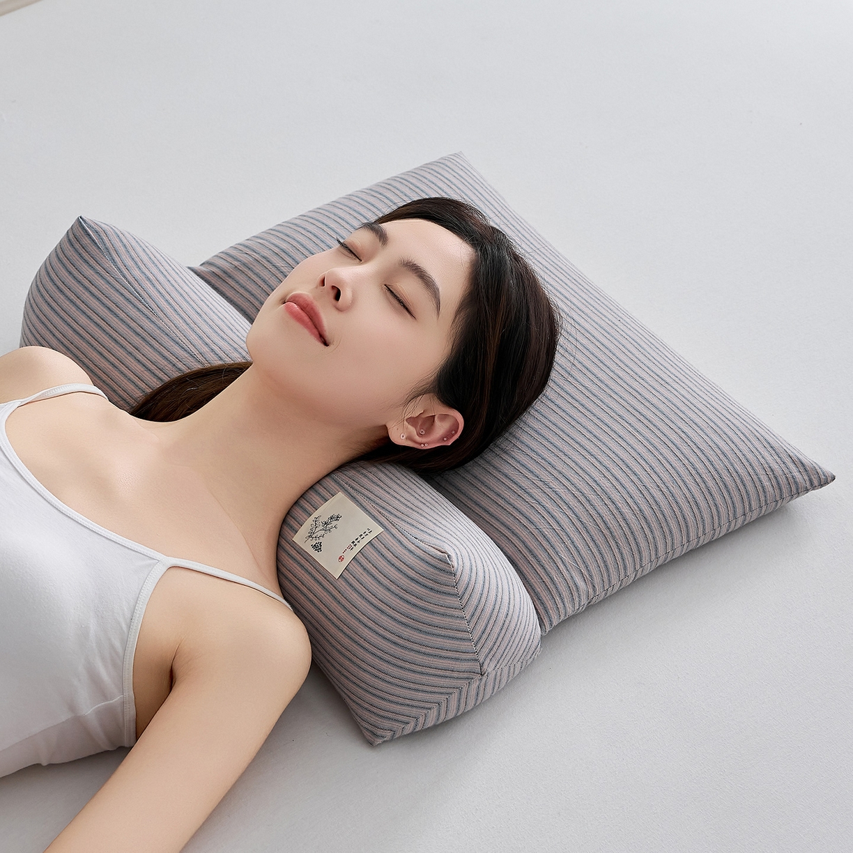 91家纺网 家纺一手货源 找家纺 乐可 2026新款条纹生态荞麦组合枕枕头枕芯 生态组合枕-暗粉