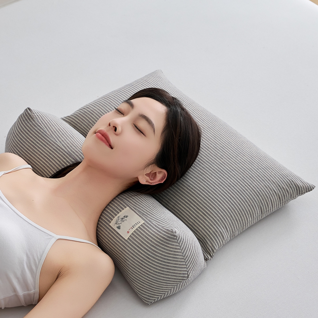 91家纺网 家纺一手货源 找家纺 乐可 2026新款条纹生态荞麦组合枕枕头枕芯 生态组合枕-杏仁