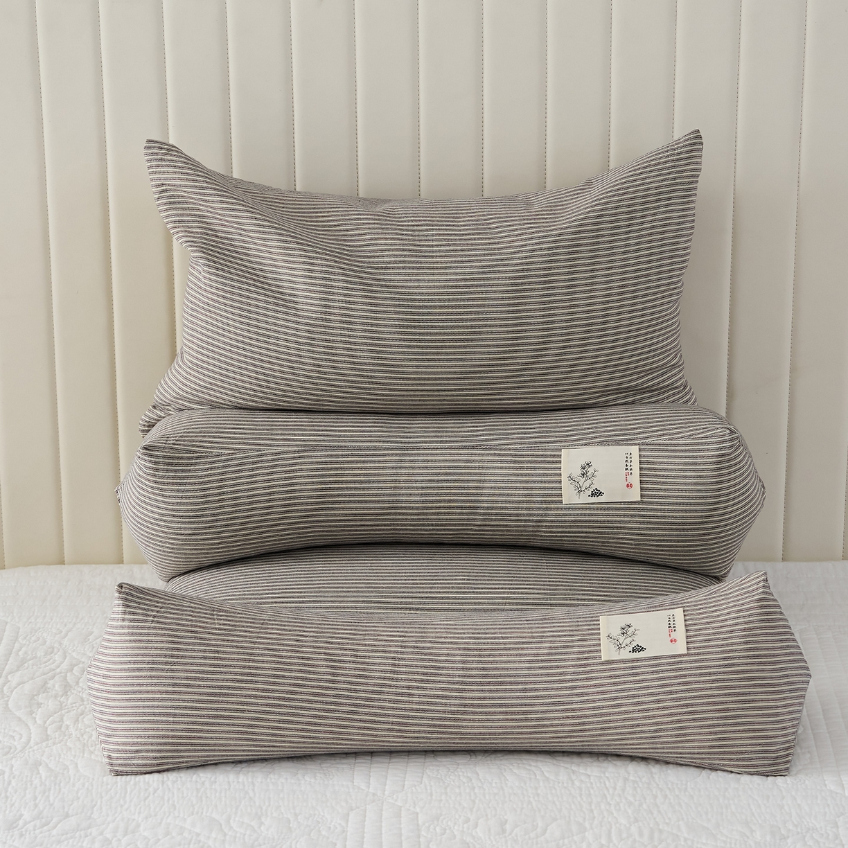 91家纺网 家纺一手货源 找家纺 乐可 2026新款条纹生态荞麦组合枕枕头枕芯 生态组合枕-杏仁