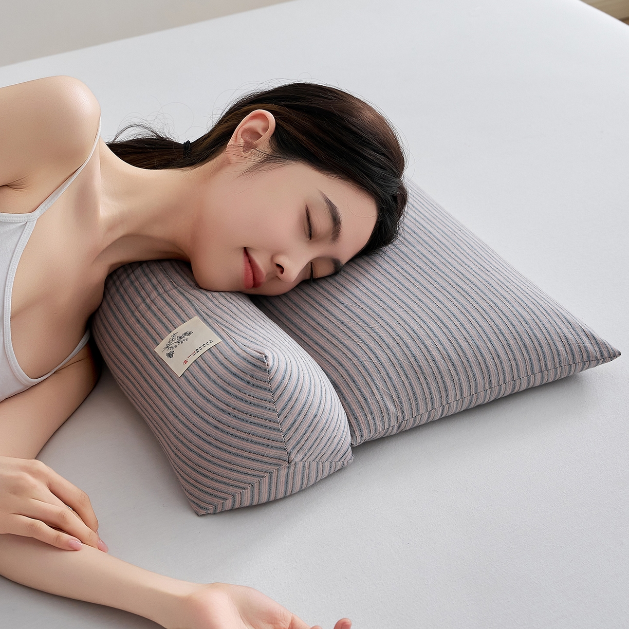 91家纺网 家纺一手货源 找家纺 乐可 2026新款条纹生态荞麦组合枕枕头枕芯 生态组合枕-暗粉