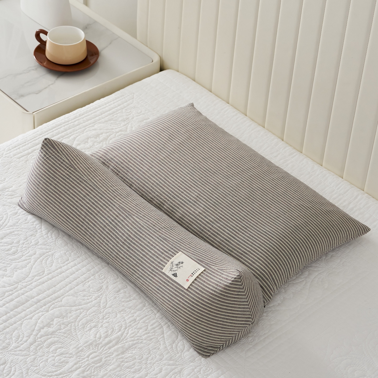 91家纺网 家纺一手货源 找家纺 乐可 2026新款条纹生态荞麦组合枕枕头枕芯 生态组合枕-杏仁