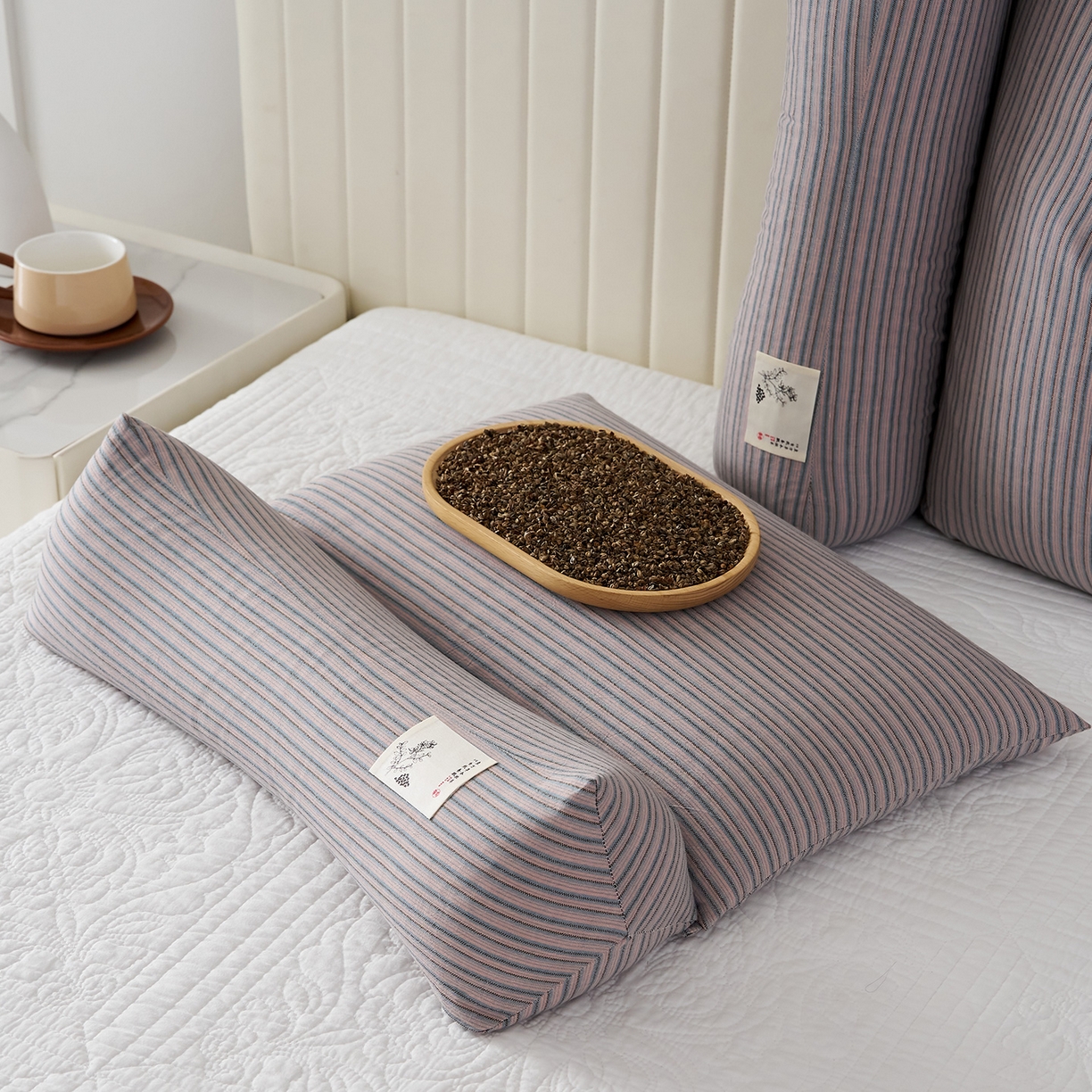 91家纺网 家纺一手货源 找家纺 乐可 2026新款条纹生态荞麦组合枕枕头枕芯 生态组合枕-暗粉