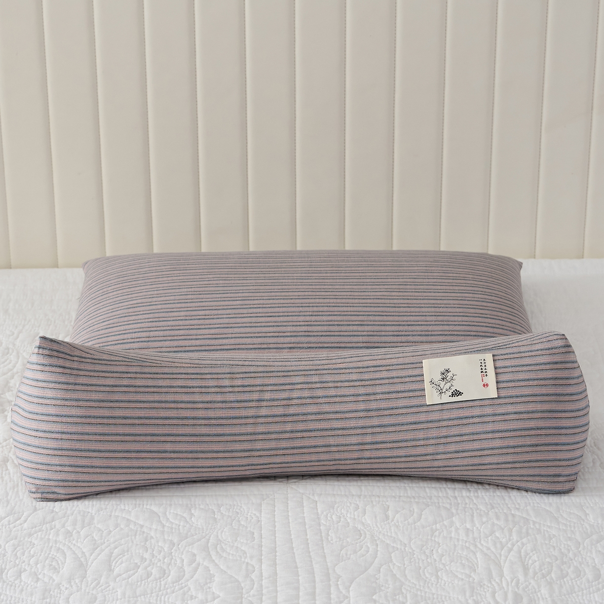 91家纺网 家纺一手货源 找家纺 乐可 2026新款条纹生态荞麦组合枕枕头枕芯 生态组合枕-暗粉