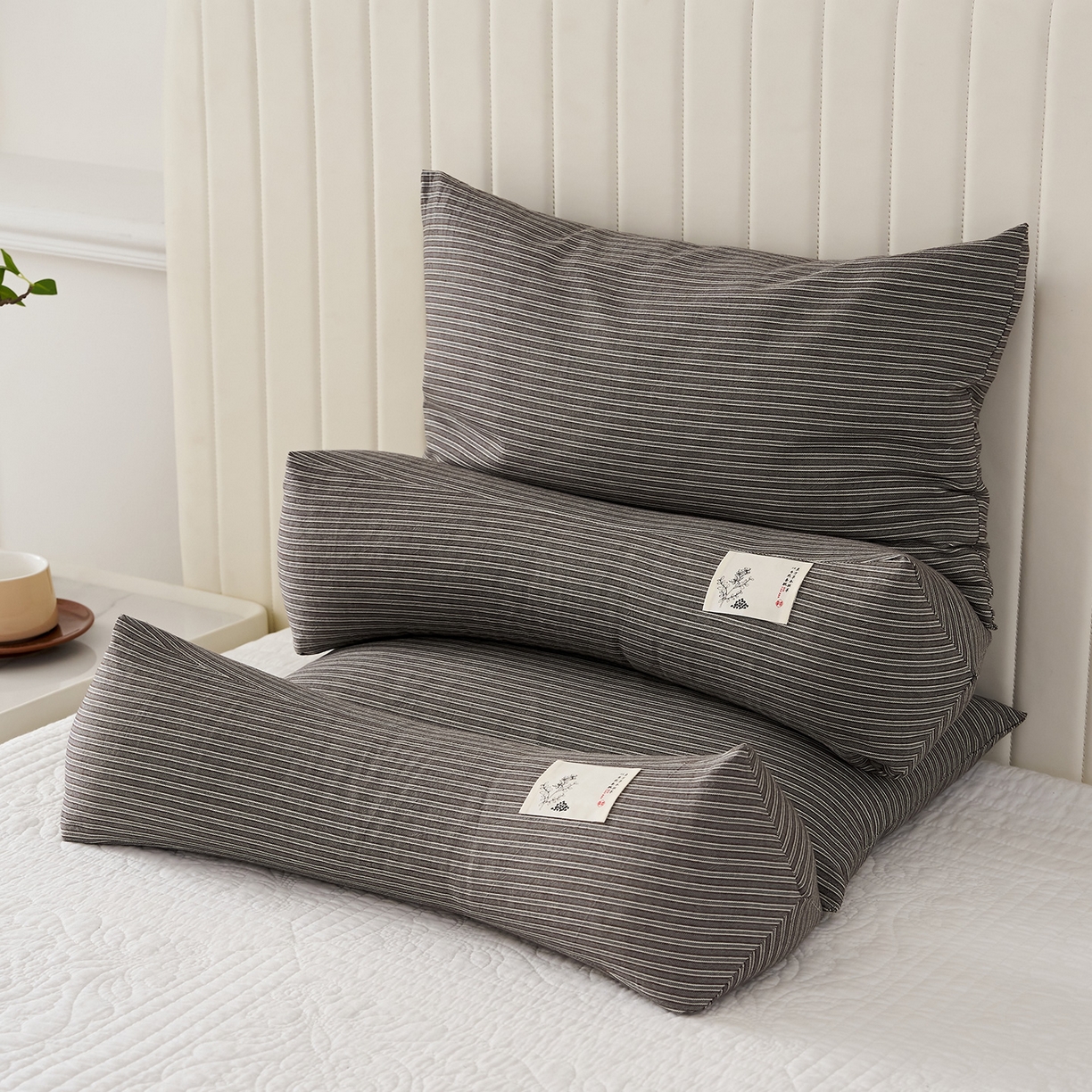 91家纺网 家纺一手货源 找家纺 乐可 2026新款条纹生态荞麦组合枕枕头枕芯 生态组合枕-深灰