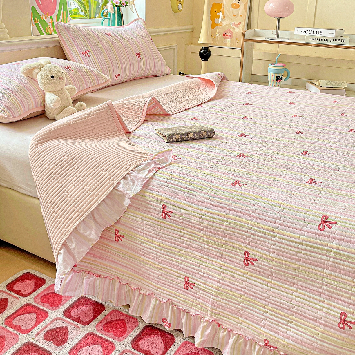 91家纺网 家纺一手货源 找家纺 恒尚居 2026新款云感皱皱纱床盖花边床单双层纱床盖三件套-四季款 花边款-完美日记