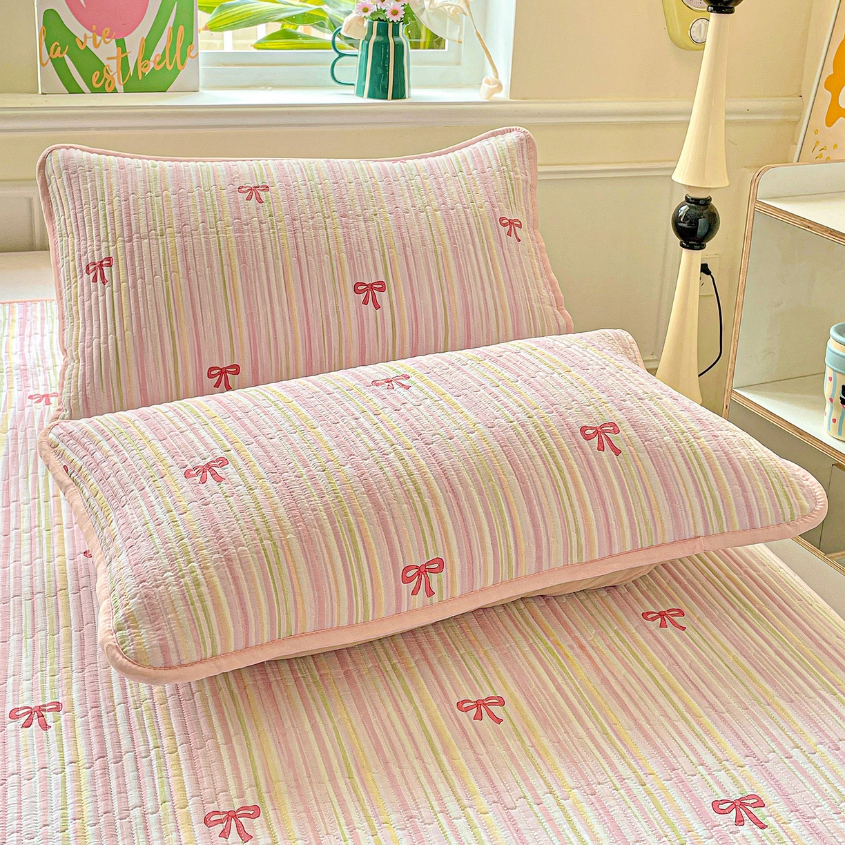 91家纺网 家纺一手货源 找家纺 恒尚居 2026新款云感皱皱纱床盖花边床单双层纱床盖三件套-四季款 花边款-完美日记