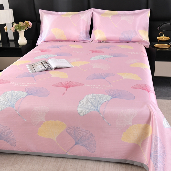 91家纺网 家纺一手货源 找家纺 绒品壹家家纺 2026新款立体数码印花凉感丝冰丝席软凉席席子三件套 三生有幸 粉