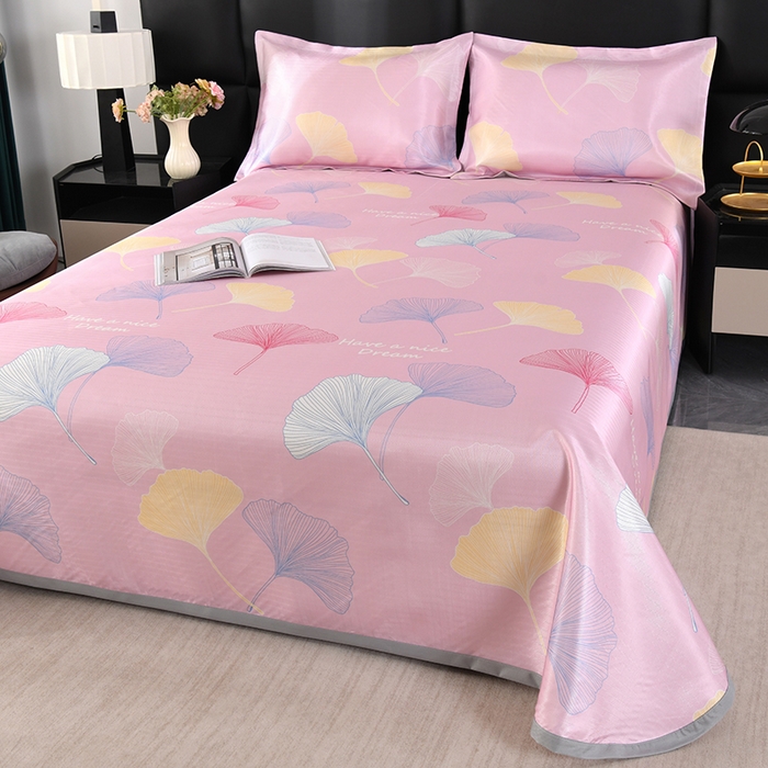 91家纺网 家纺一手货源 找家纺 绒品壹家家纺 2026新款立体数码印花凉感丝冰丝席软凉席席子三件套 三生有幸 粉