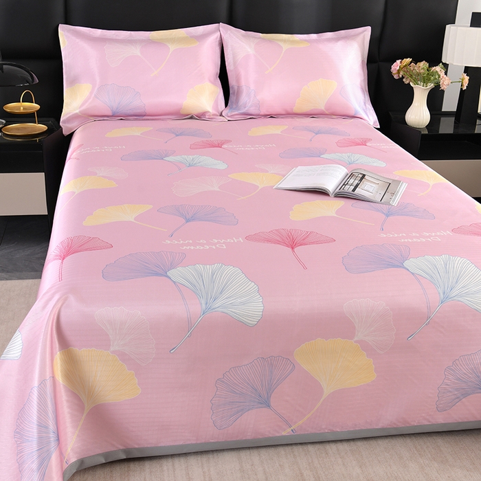 91家纺网 家纺一手货源 找家纺 绒品壹家家纺 2026新款立体数码印花凉感丝冰丝席软凉席席子三件套 三生有幸 粉