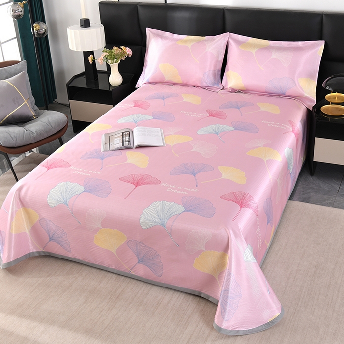 91家纺网 家纺一手货源 找家纺 绒品壹家家纺 2026新款立体数码印花凉感丝冰丝席软凉席席子三件套 三生有幸 粉