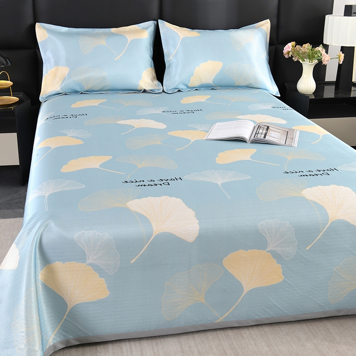 91家纺网 家纺一手货源 找家纺 绒品壹家家纺 2026新款立体数码印花凉感丝冰丝席软凉席席子三件套 三生有幸 蓝