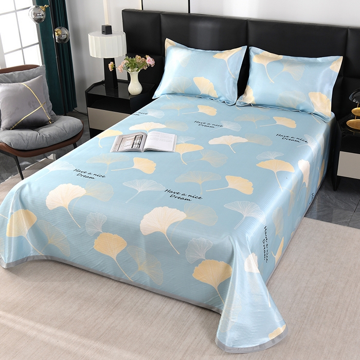 91家纺网 家纺一手货源 找家纺 绒品壹家家纺 2026新款立体数码印花凉感丝冰丝席软凉席席子三件套 三生有幸 蓝