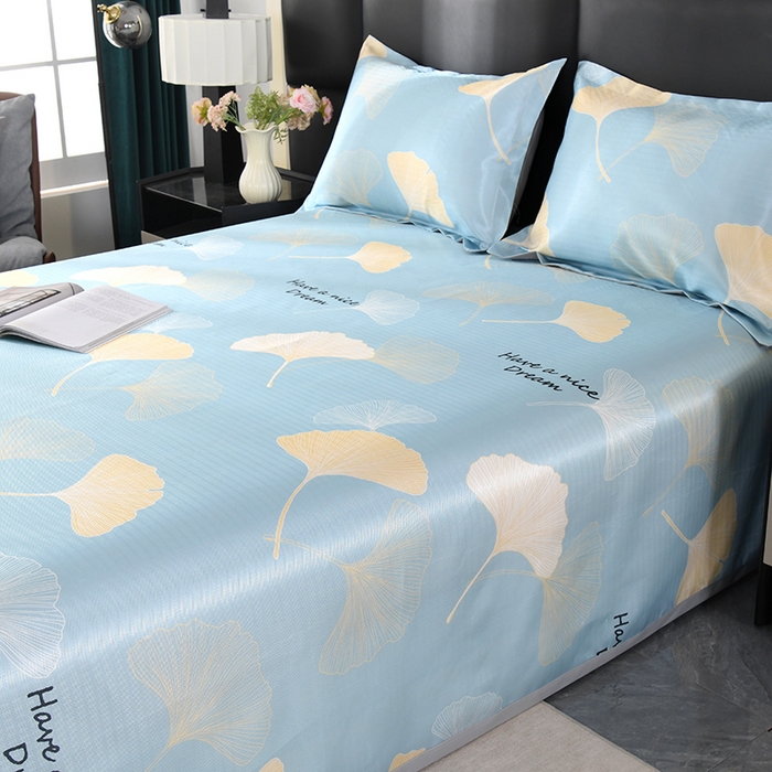 91家纺网 家纺一手货源 找家纺 绒品壹家家纺 2026新款立体数码印花凉感丝冰丝席软凉席席子三件套 三生有幸 蓝