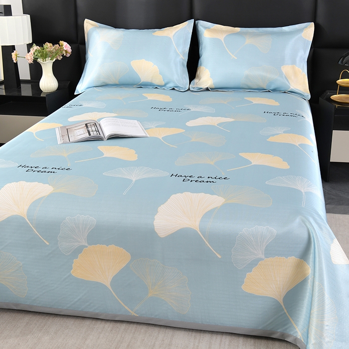 91家纺网 家纺一手货源 找家纺 绒品壹家家纺 2026新款立体数码印花凉感丝冰丝席软凉席席子三件套 三生有幸 蓝