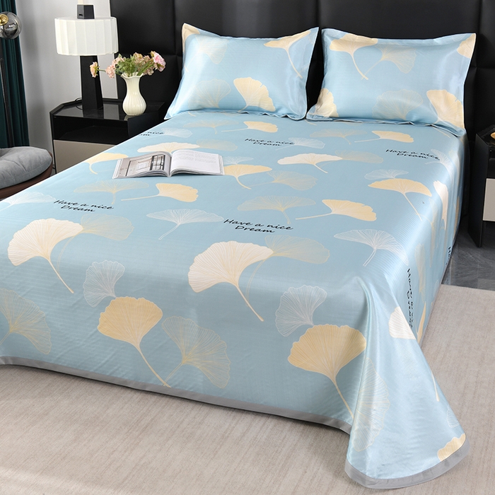 91家纺网 家纺一手货源 找家纺 绒品壹家家纺 2026新款立体数码印花凉感丝冰丝席软凉席席子三件套 三生有幸 蓝