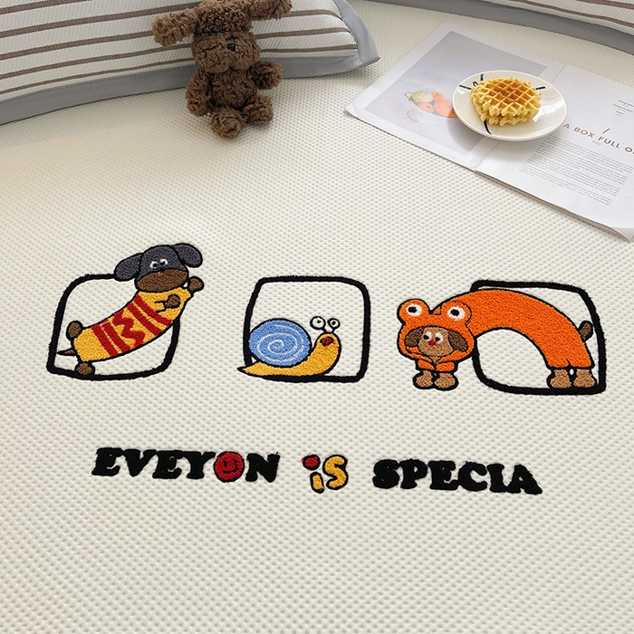 91家纺网 家纺一手货源 找家纺 炫拼家纺 2026新款A类满天星凉豆豆卡通毛巾绣大包边复合凉席 淘气汪汪-奶白