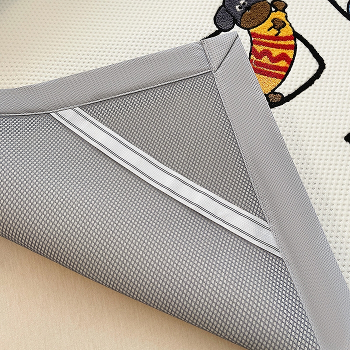 91家纺网 家纺一手货源 找家纺 炫拼家纺 2026新款A类满天星凉豆豆卡通毛巾绣大包边复合凉席 淘气汪汪-奶白