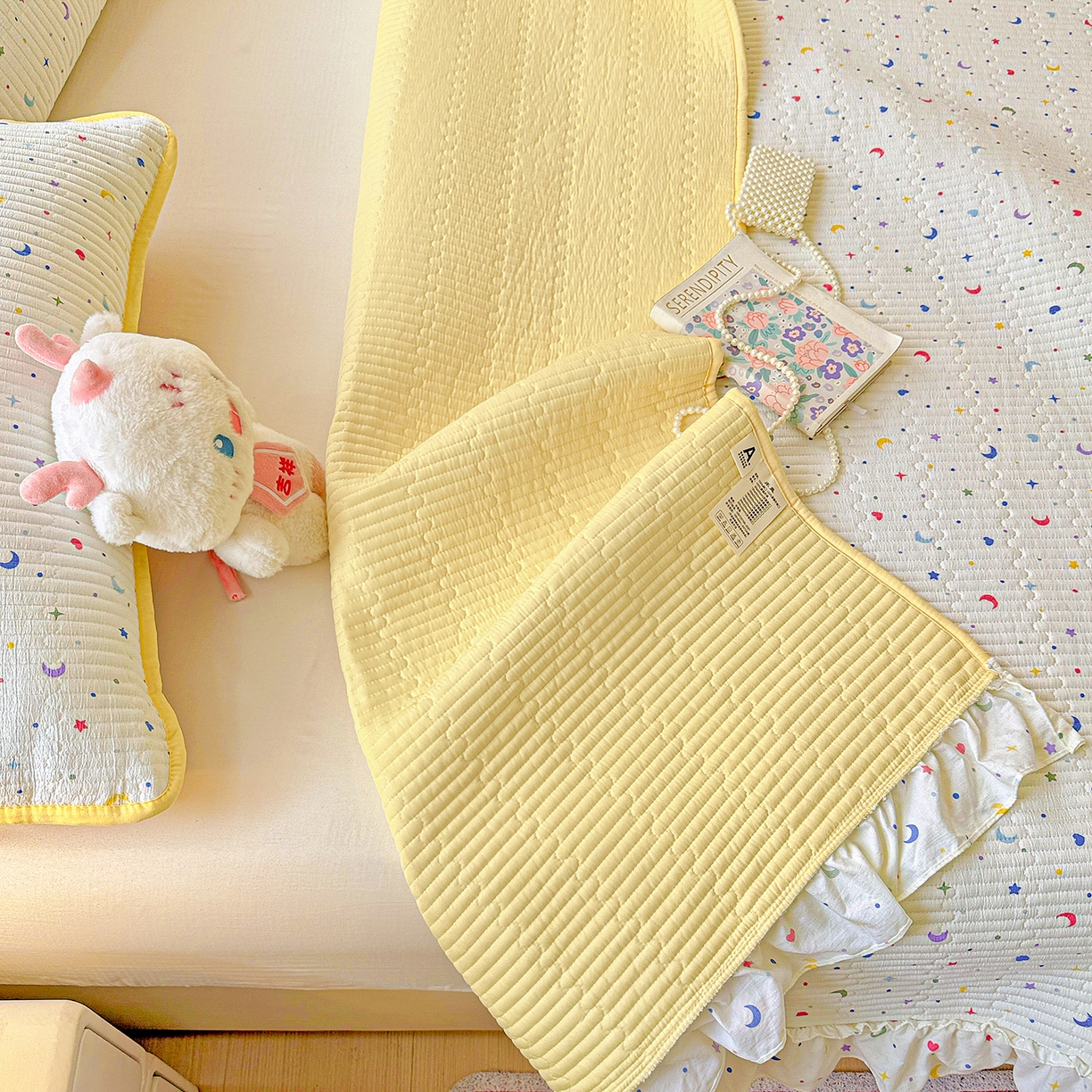 91家纺网 家纺一手货源 找家纺 恒尚居 2026新款云感皱皱纱床盖花边床单双层纱床盖三件套-四季款 花边款-星月