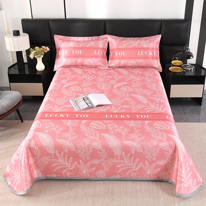 绒品壹家家纺 2026新款立体数码印花凉感丝冰丝席软凉席席子三件套 相思  桔粉