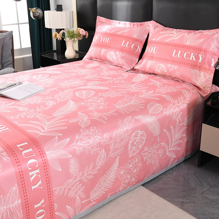 91家纺网 家纺一手货源 找家纺 绒品壹家家纺 2026新款立体数码印花凉感丝冰丝席软凉席席子三件套 相思  桔粉