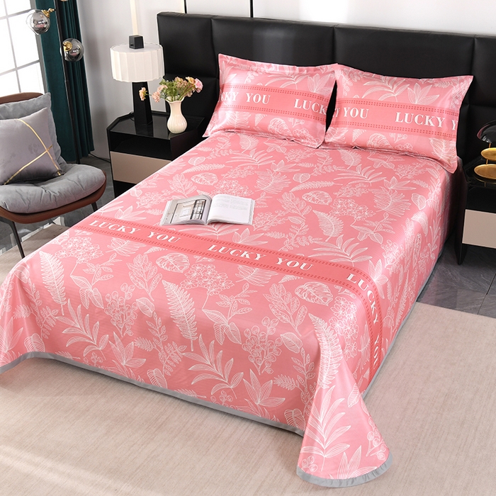 91家纺网 家纺一手货源 找家纺 绒品壹家家纺 2026新款立体数码印花凉感丝冰丝席软凉席席子三件套 相思  桔粉