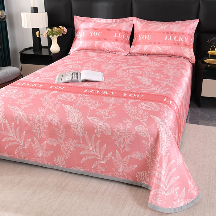 91家纺网 家纺一手货源 找家纺 绒品壹家家纺 2026新款立体数码印花凉感丝冰丝席软凉席席子三件套 相思  桔粉