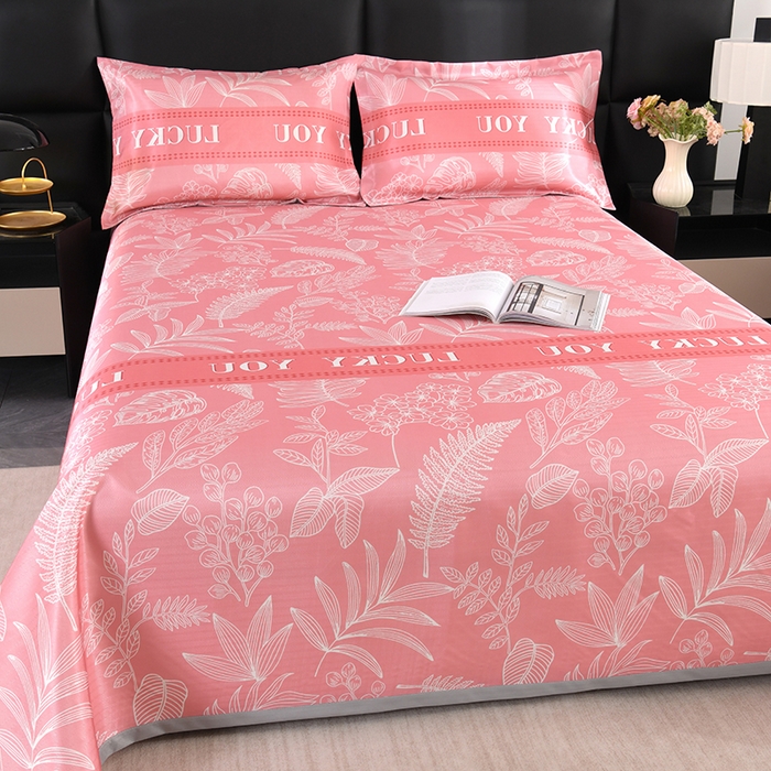 91家纺网 家纺一手货源 找家纺 绒品壹家家纺 2026新款立体数码印花凉感丝冰丝席软凉席席子三件套 相思  桔粉