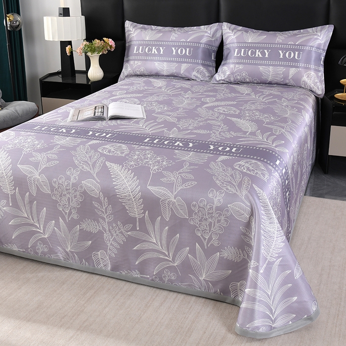 91家纺网 家纺一手货源 找家纺 绒品壹家家纺 2026新款立体数码印花凉感丝冰丝席软凉席席子三件套 相思 灰