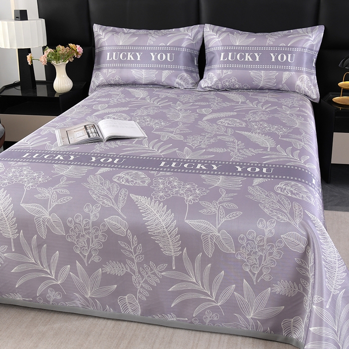 91家纺网 家纺一手货源 找家纺 绒品壹家家纺 2026新款立体数码印花凉感丝冰丝席软凉席席子三件套 相思 灰