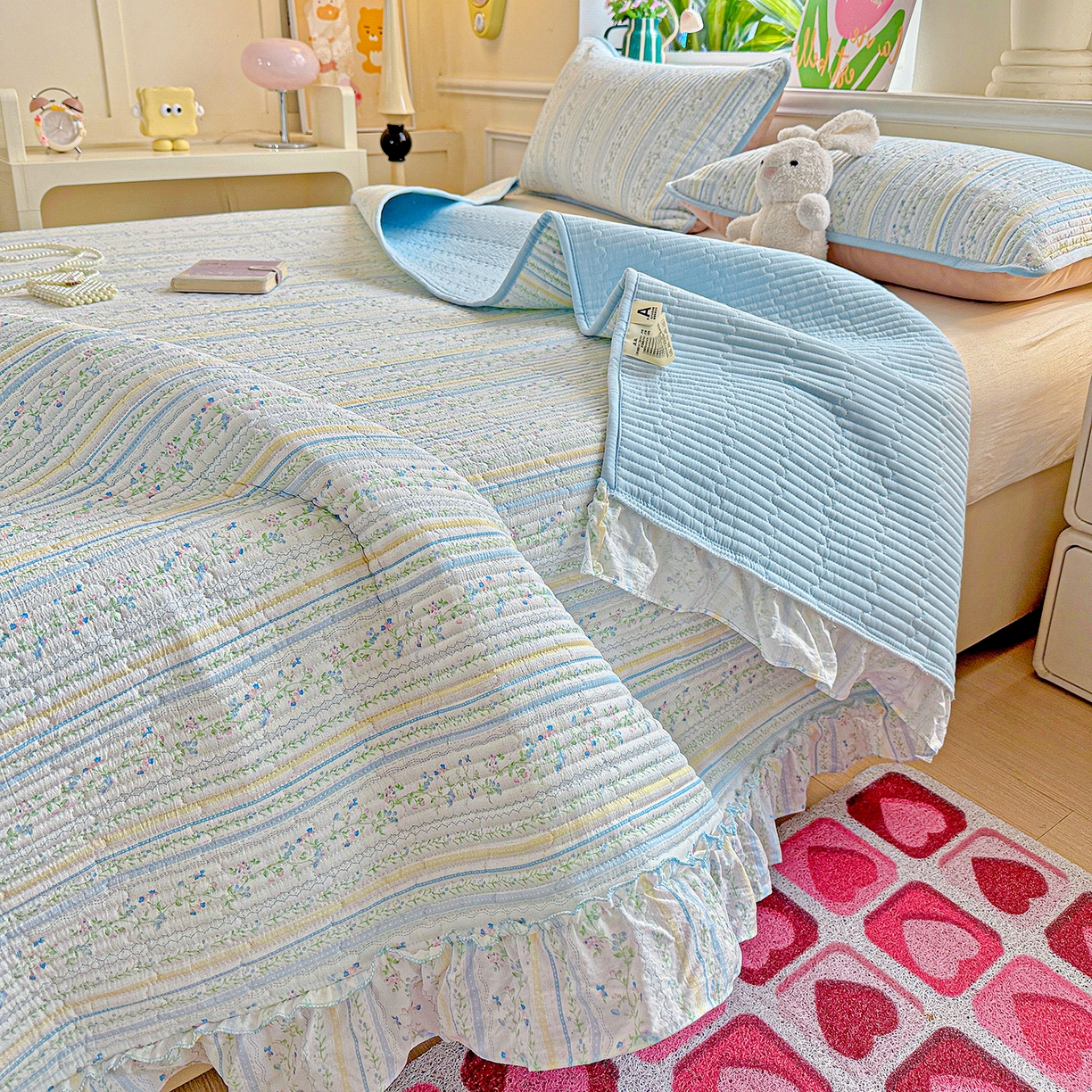 91家纺网 家纺一手货源 找家纺 恒尚居 2026新款云感皱皱纱床盖花边床单双层纱床盖三件套-四季款 花边款-阳光庄园