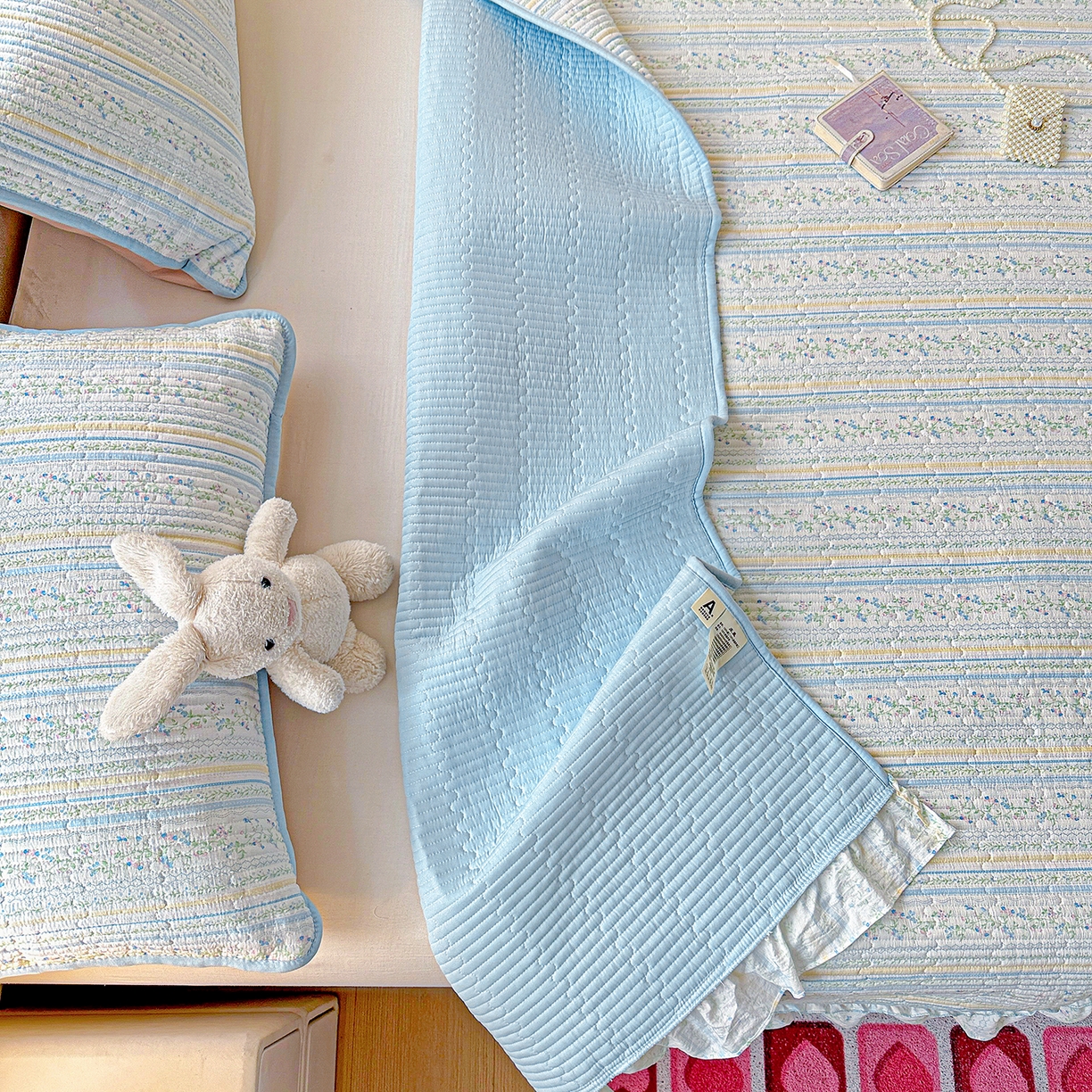 91家纺网 家纺一手货源 找家纺 恒尚居 2026新款云感皱皱纱床盖花边床单双层纱床盖三件套-四季款 花边款-阳光庄园