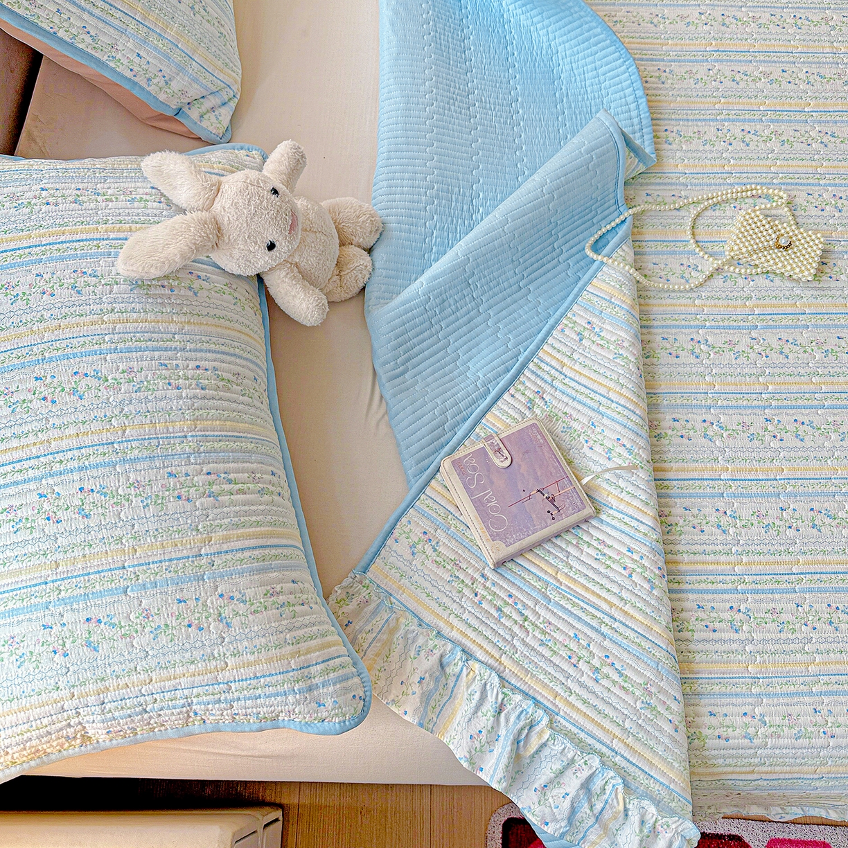 91家纺网 家纺一手货源 找家纺 恒尚居 2026新款云感皱皱纱床盖花边床单双层纱床盖三件套-四季款 花边款-阳光庄园