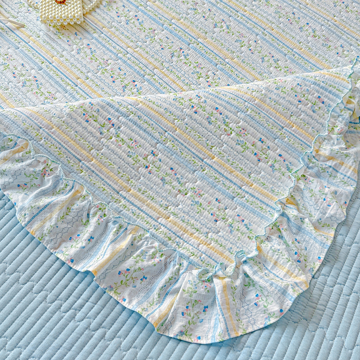 91家纺网 家纺一手货源 找家纺 恒尚居 2026新款云感皱皱纱床盖花边床单双层纱床盖三件套-四季款 花边款-阳光庄园